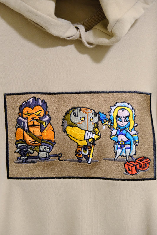 Axe, Juggernaut and Rylai Embroidered Beige Sweat Pullover Hoodie