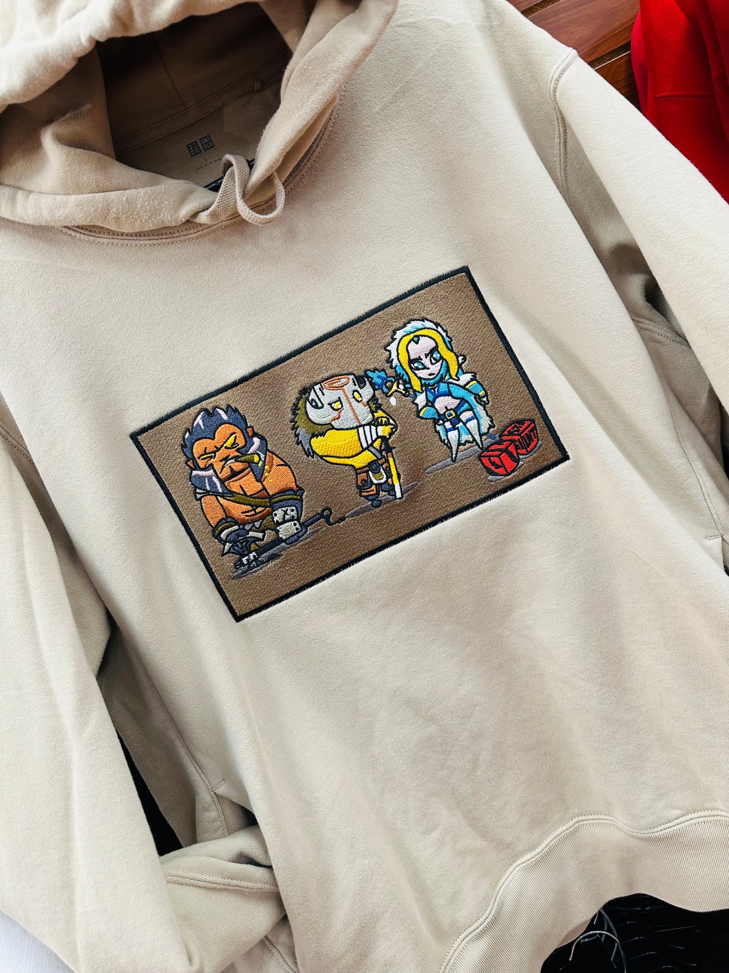 Axe, Juggernaut and Rylai Embroidered Beige Sweat Pullover Hoodie