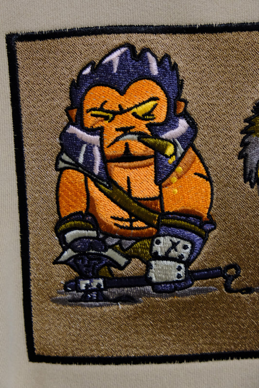 Axe, Juggernaut and Rylai Embroidered Beige Sweat Pullover Hoodie