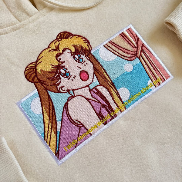 Sailor Moon Embroidered Hoodie – front view featuring detailed magical girl embroidery