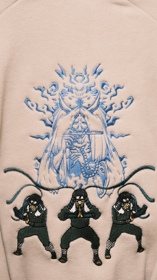 Hiruzen Sarutobi “The Third Hokage” Fleece Full-Zip Beige Embroidered Jacket