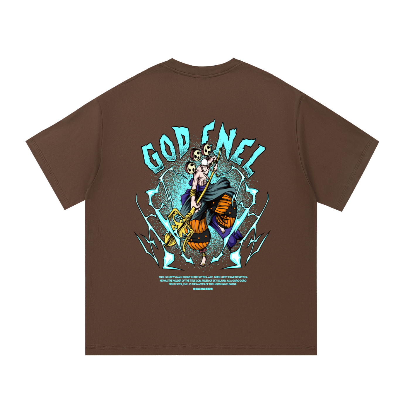 Enel "Thunder God of Skypeia" the Goro Goro No Mi Fruit Eater Front & Back DTF Print Essential Cotton T-Shirt