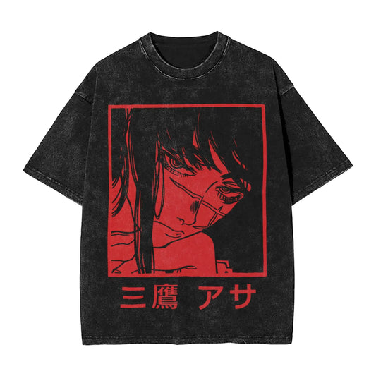Chainsaw Man Yoru T Shirt Gothic Washed Oversized Tee Hip Hop Streetwear