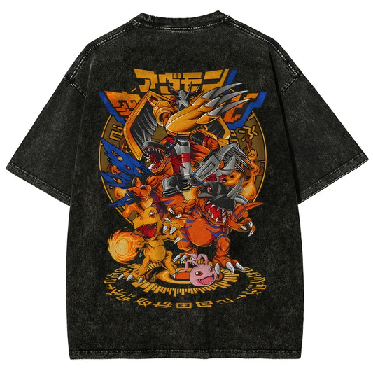 Flarerizamon Varsity Style Anime Graphic TShirt Retro Washed Oversized Tee