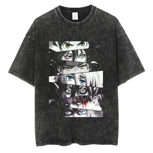 Attack on Titan Nine Titans Collage Pink Frame Acid Wash T Shirt 2026