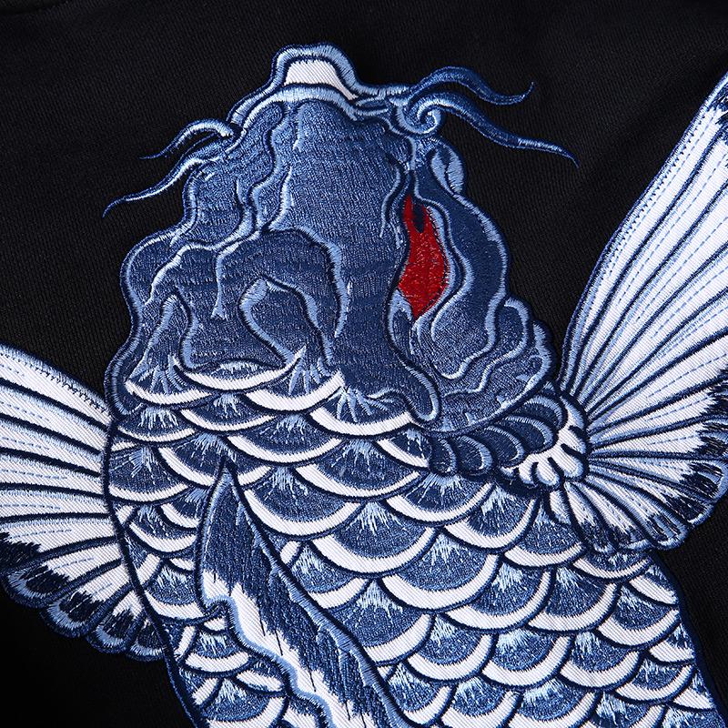 Blue Koi Carp Embroidered Sukajan Hoodie – Symbol of Strength & Serenity