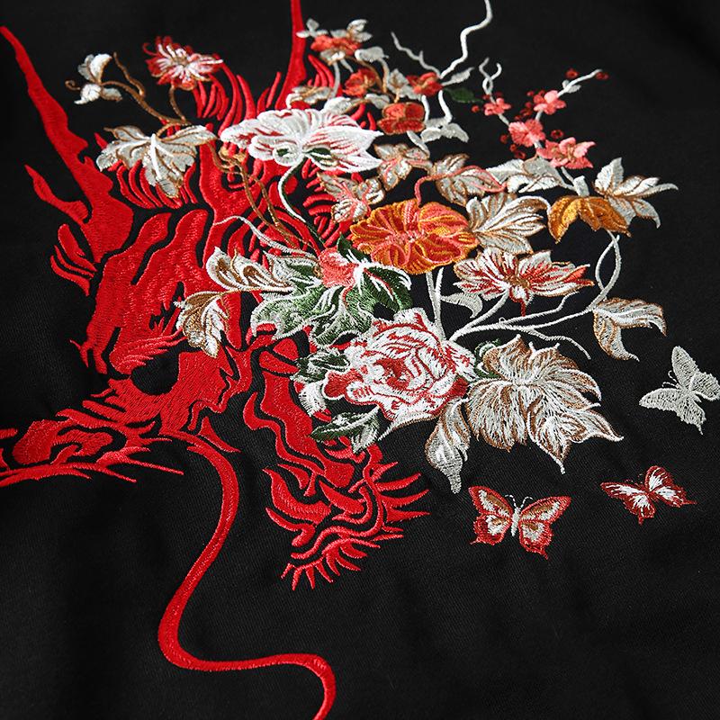 Dragon in Flowers Embroidered Black Hoodie – Fierce Power Meets Gentle Beauty