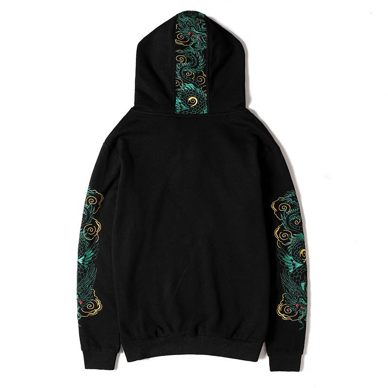 Green Dragon Sleeves Embroidered Hoodie – Regal Power & Eastern Elegance