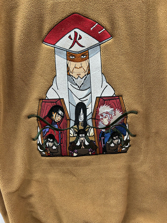 Sarutobi "The 3rd Hokage" vs. Orochimaru Brown Embroidered Fleece Full-Zip Jacket
