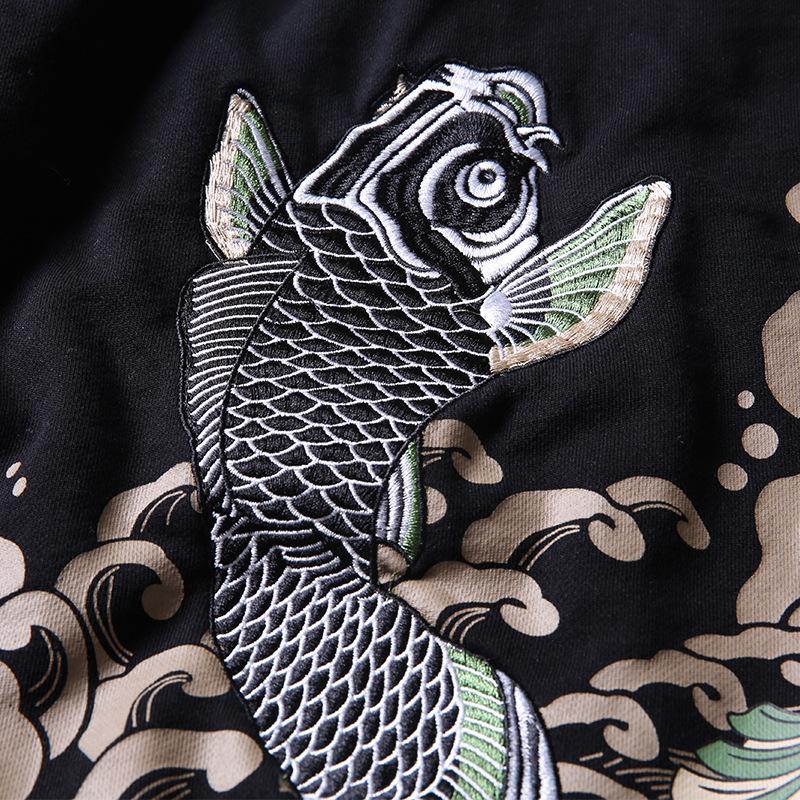 The Success Embroidered Black Hoodie – Bold Koi Leap for Ambition & Power