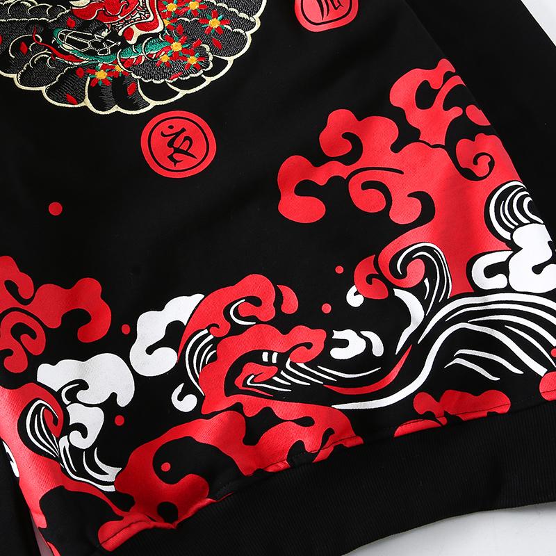 The Oni Embroidered Sukajan Hoodie – Fierce Spirit of Justice & Wrath