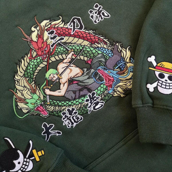 Roronoa Zoro "Dragon Quake" One Piece Anime Embroidered Hoodie Collection