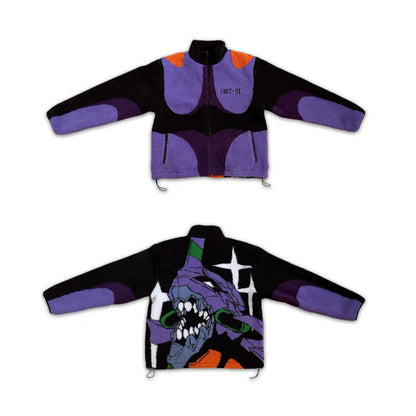 Unit1 Purple Green Mech Sherpa Jacket Oversized Fit Winter Streetwear