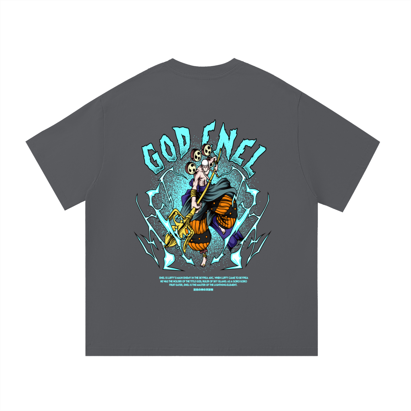 Enel "Thunder God of Skypeia" the Goro Goro No Mi Fruit Eater Front & Back DTF Print Essential Cotton T-Shirt