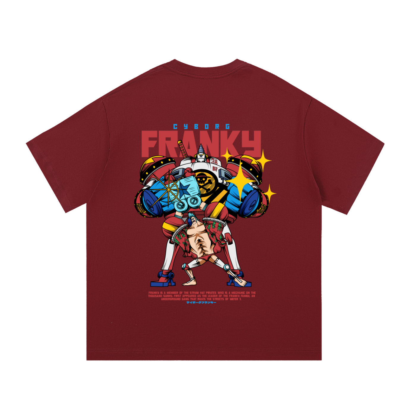 Franky "The Cyborg Shipwright" Front & Back DTF Print Essential Cotton T-Shirt