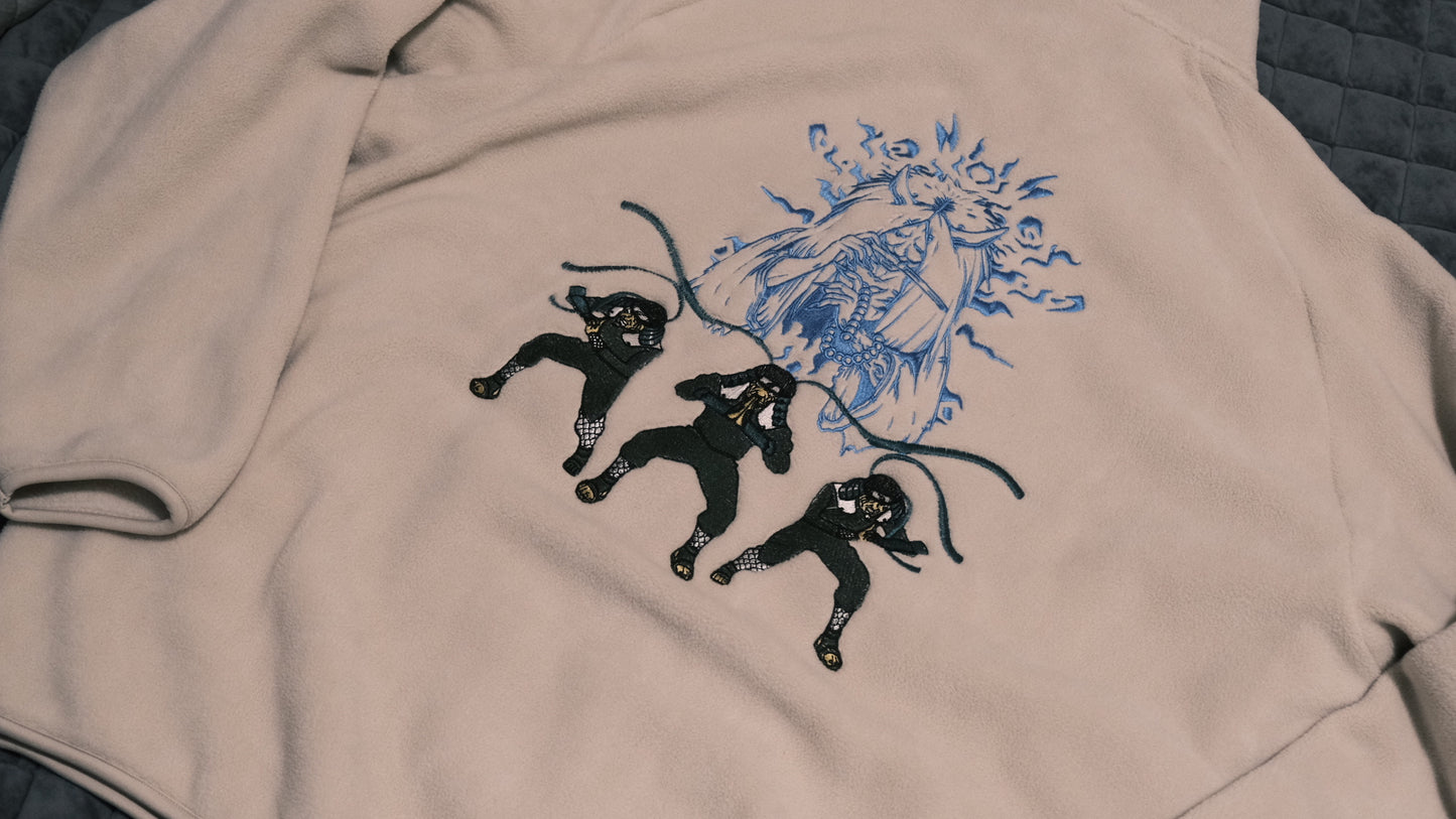 Hiruzen Sarutobi “The Third Hokage” Fleece Full-Zip Beige Embroidered Jacket