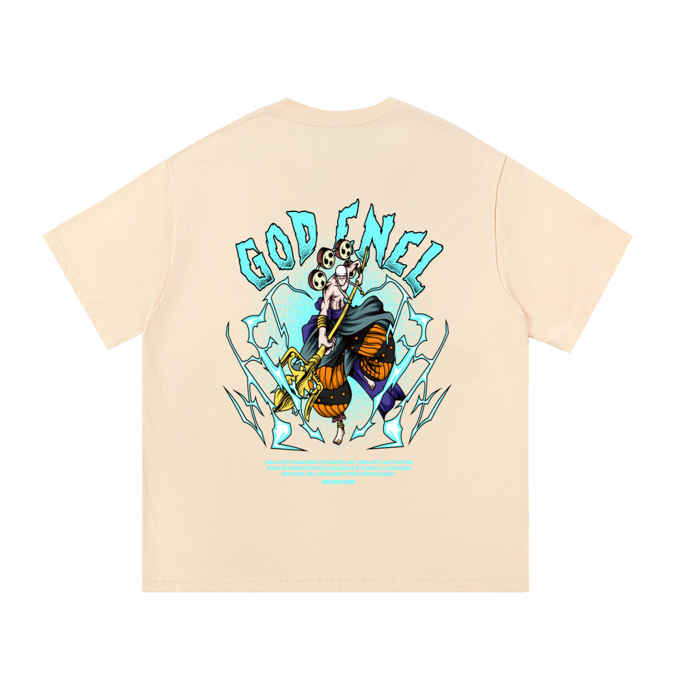 Enel "Thunder God of Skypeia" the Goro Goro No Mi Fruit Eater Front & Back DTF Print Essential Cotton T-Shirt