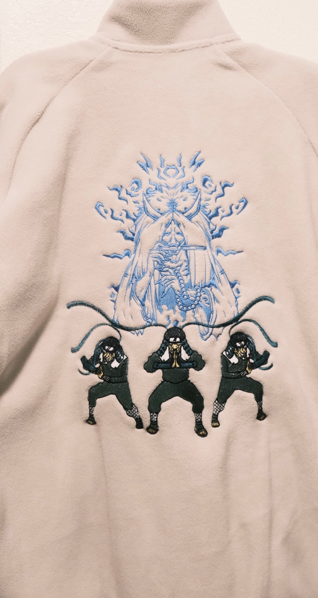 Hiruzen Sarutobi “The Third Hokage” Fleece Full-Zip Beige Embroidered Jacket