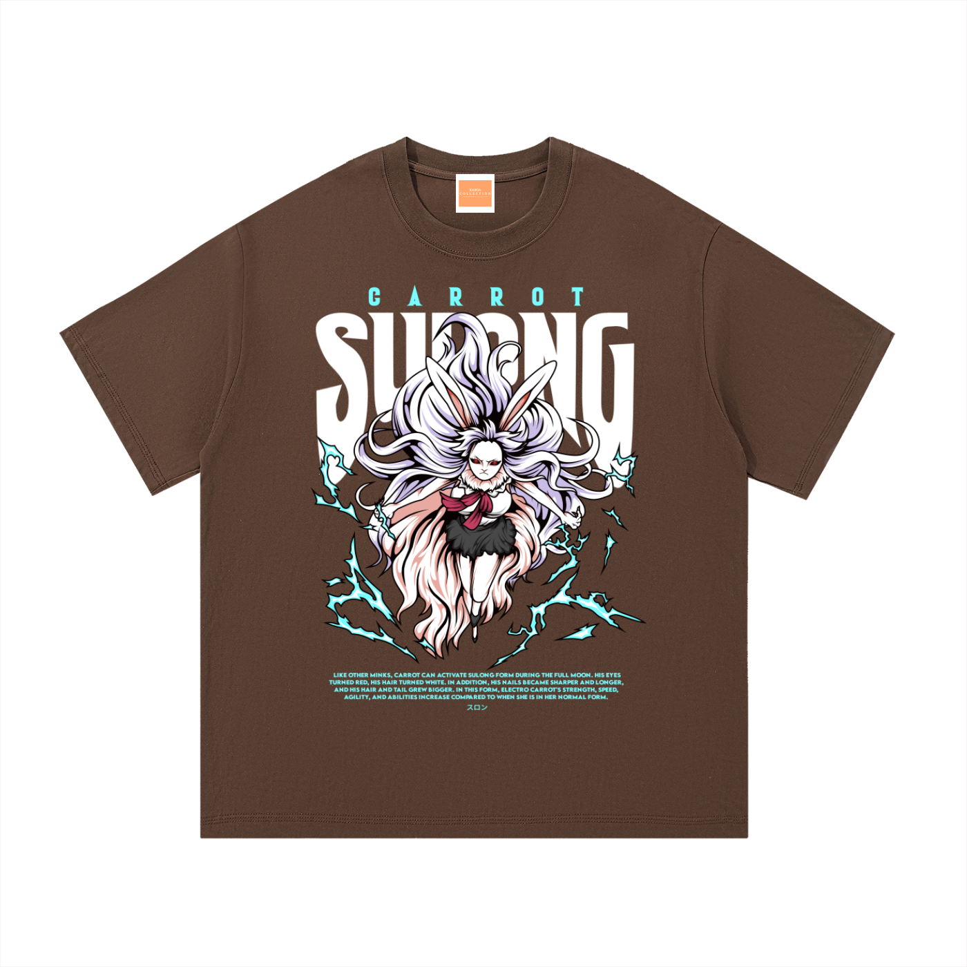 Carrot "the rabbit mink warrior beast tribe" Sulong Full-Moon Transformation Front & Back DTF Print Essential Cotton T-Shirt