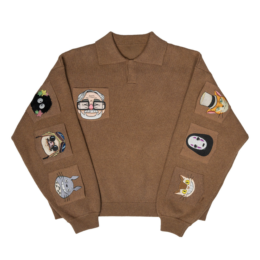 Ghibli Knit heavyweight cotton sweater featuring fully embroidered design and boxy fit
