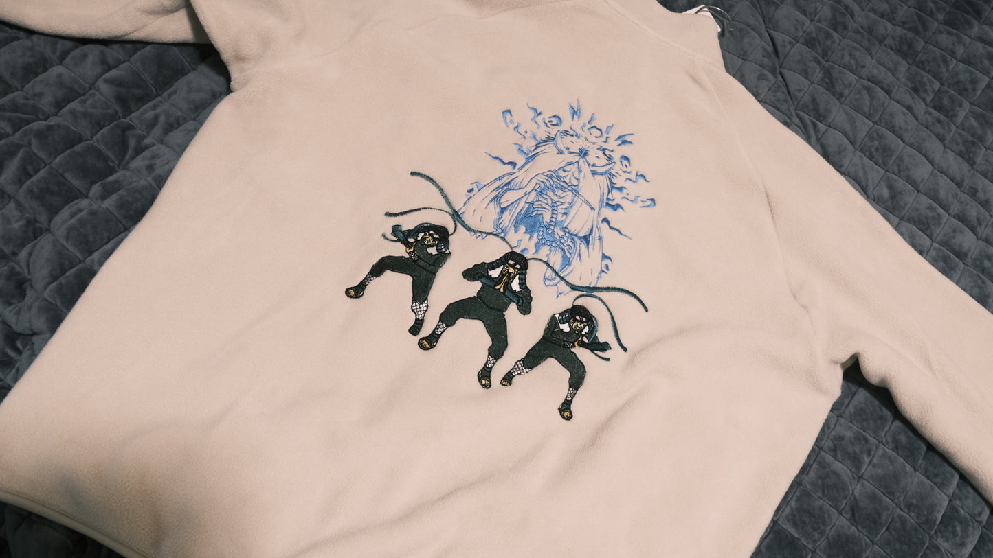 Hiruzen Sarutobi “The Third Hokage” Fleece Full-Zip Beige Embroidered Jacket