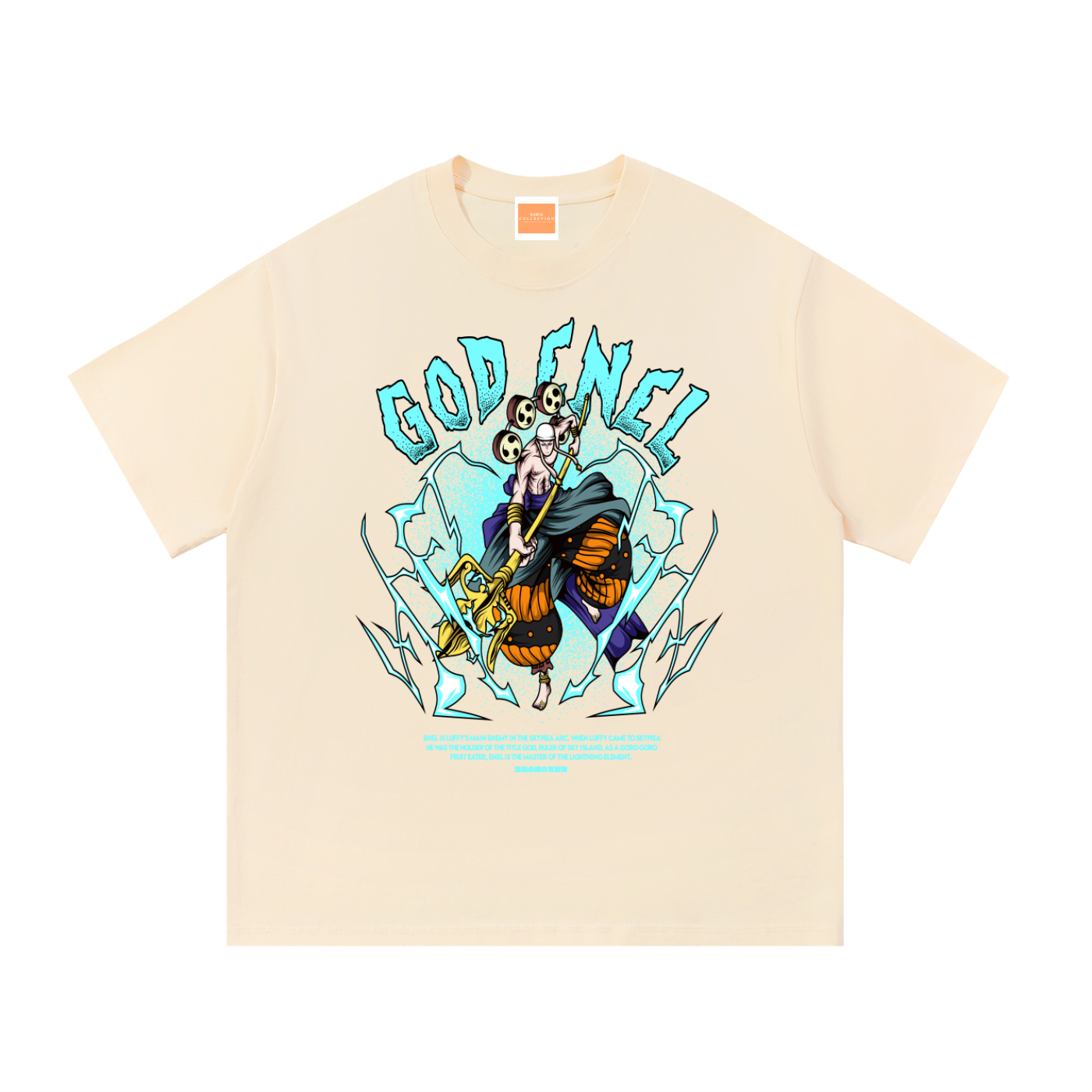Enel "Thunder God of Skypeia" the Goro Goro No Mi Fruit Eater Front & Back DTF Print Essential Cotton T-Shirt