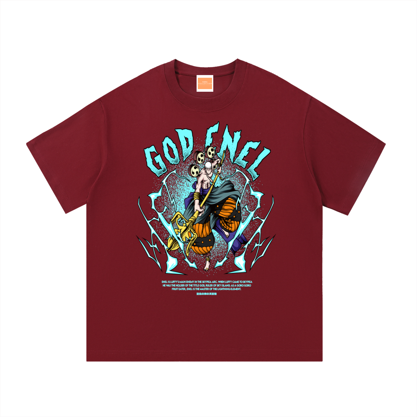 Enel "Thunder God of Skypeia" the Goro Goro No Mi Fruit Eater Front & Back DTF Print Essential Cotton T-Shirt