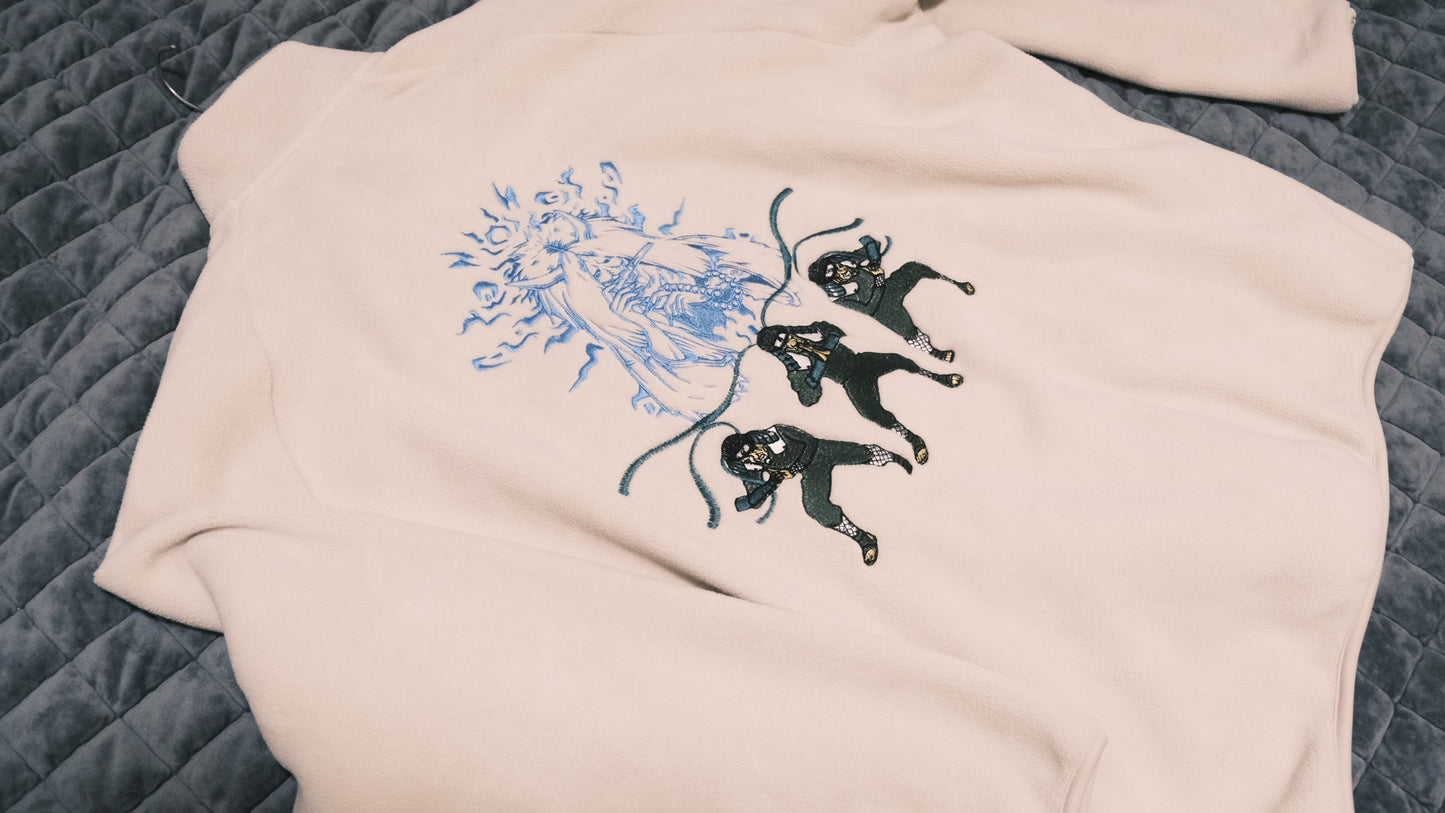 Hiruzen Sarutobi “The Third Hokage” Fleece Full-Zip Beige Embroidered Jacket