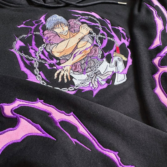 Toji Black Embroidered Hoodie for Unisex