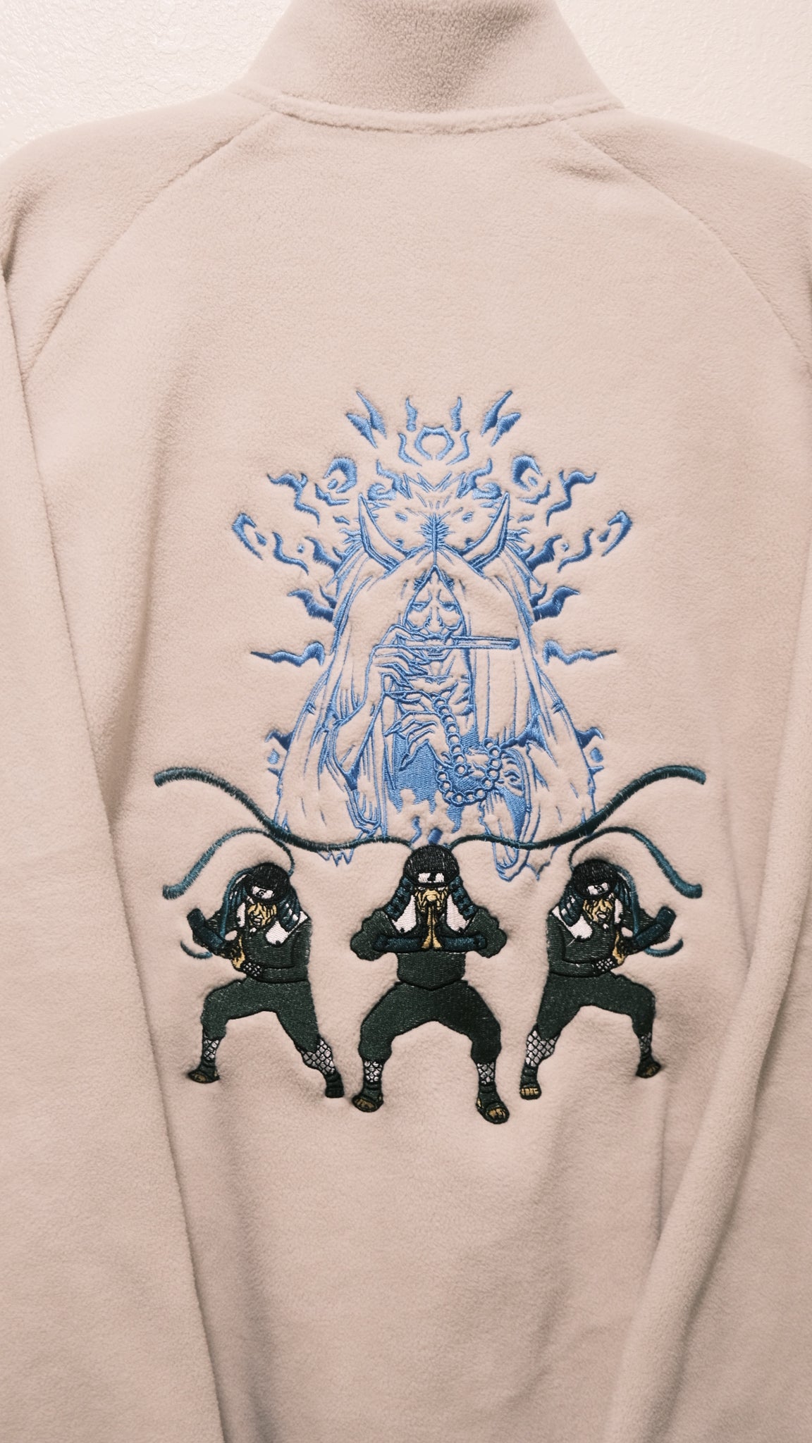 Hiruzen Sarutobi “The Third Hokage” Fleece Full-Zip Beige Embroidered Jacket