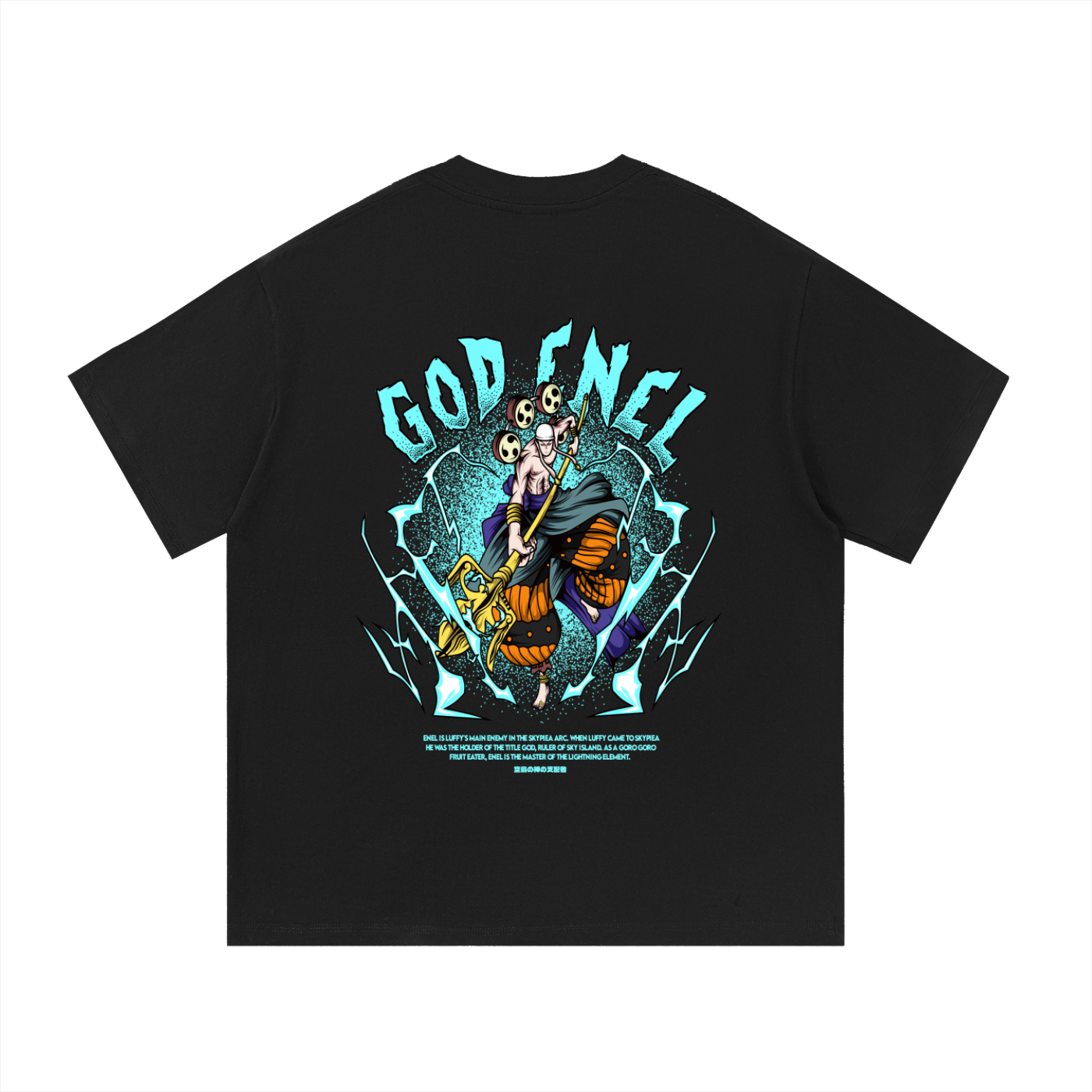 Enel "Thunder God of Skypeia" the Goro Goro No Mi Fruit Eater Front & Back DTF Print Essential Cotton T-Shirt