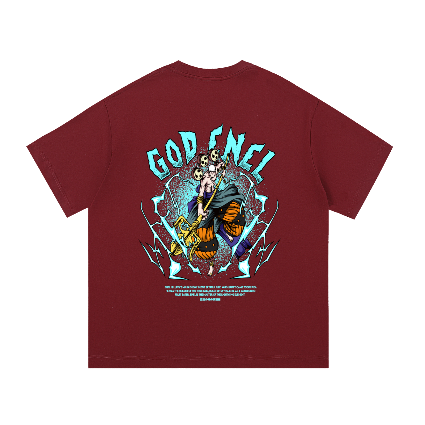 Enel "Thunder God of Skypeia" the Goro Goro No Mi Fruit Eater Front & Back DTF Print Essential Cotton T-Shirt