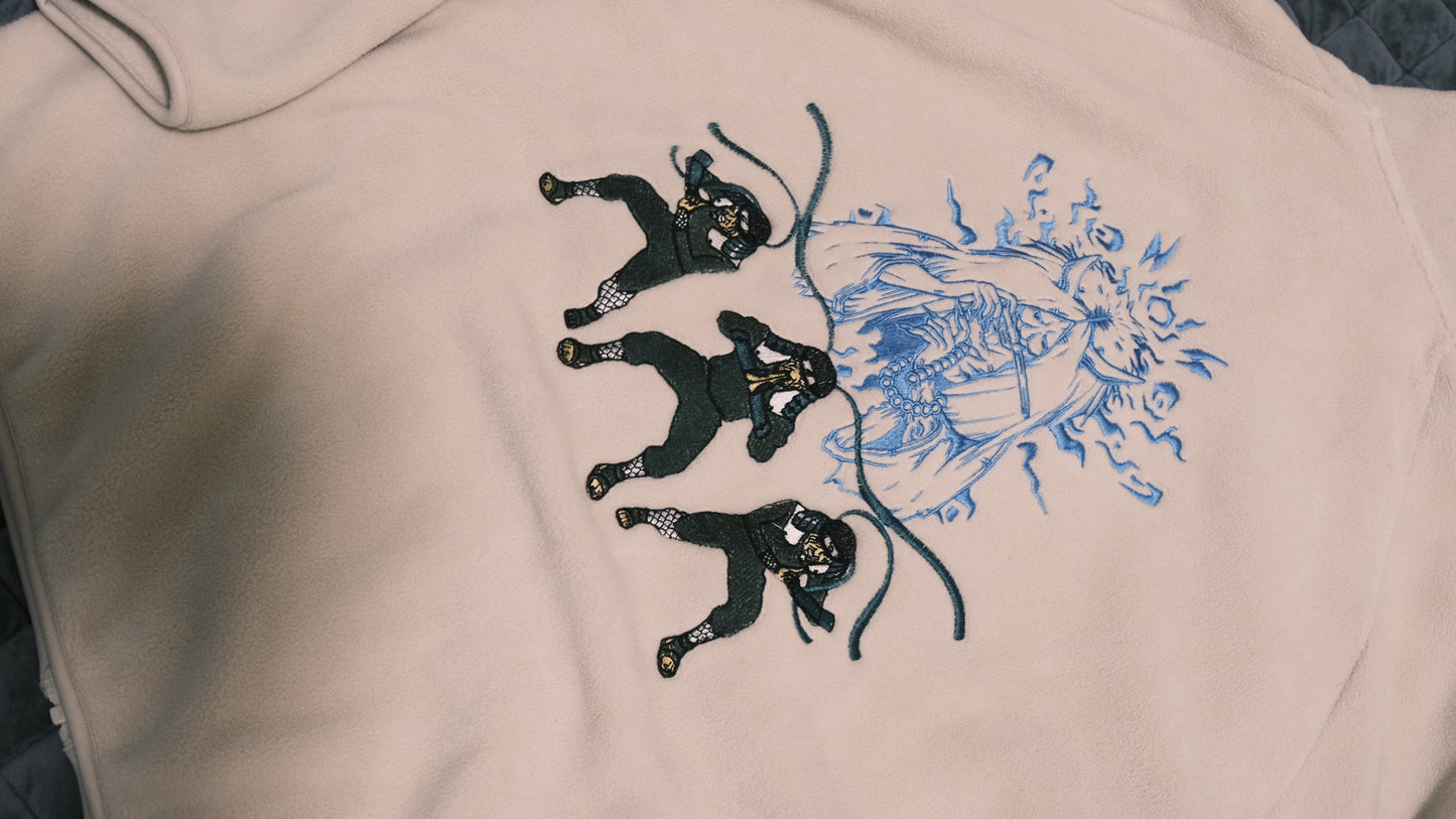 Hiruzen Sarutobi “The Third Hokage” Fleece Full-Zip Beige Embroidered Jacket