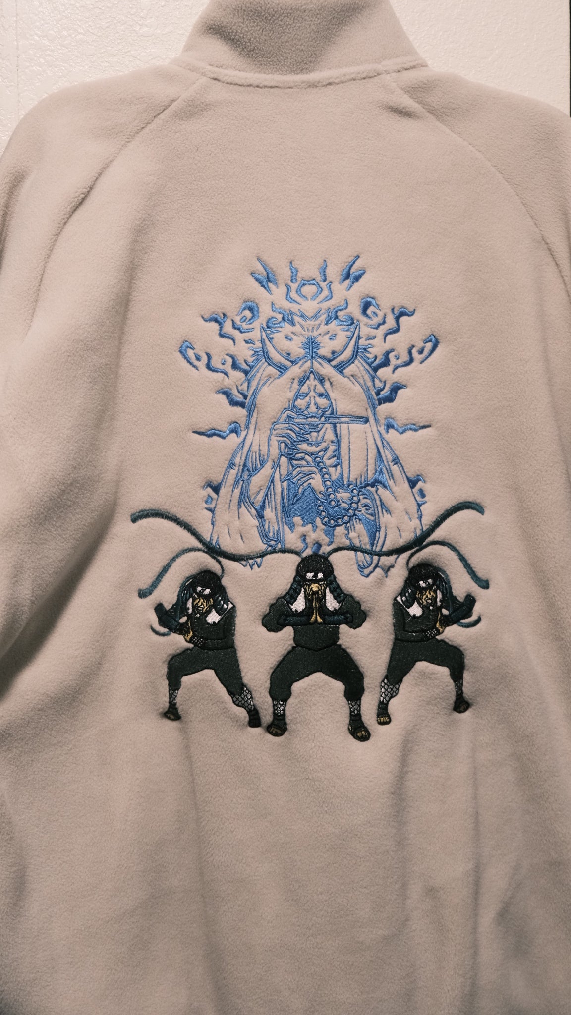 Hiruzen Sarutobi “The Third Hokage” Fleece Full-Zip Beige Embroidered Jacket