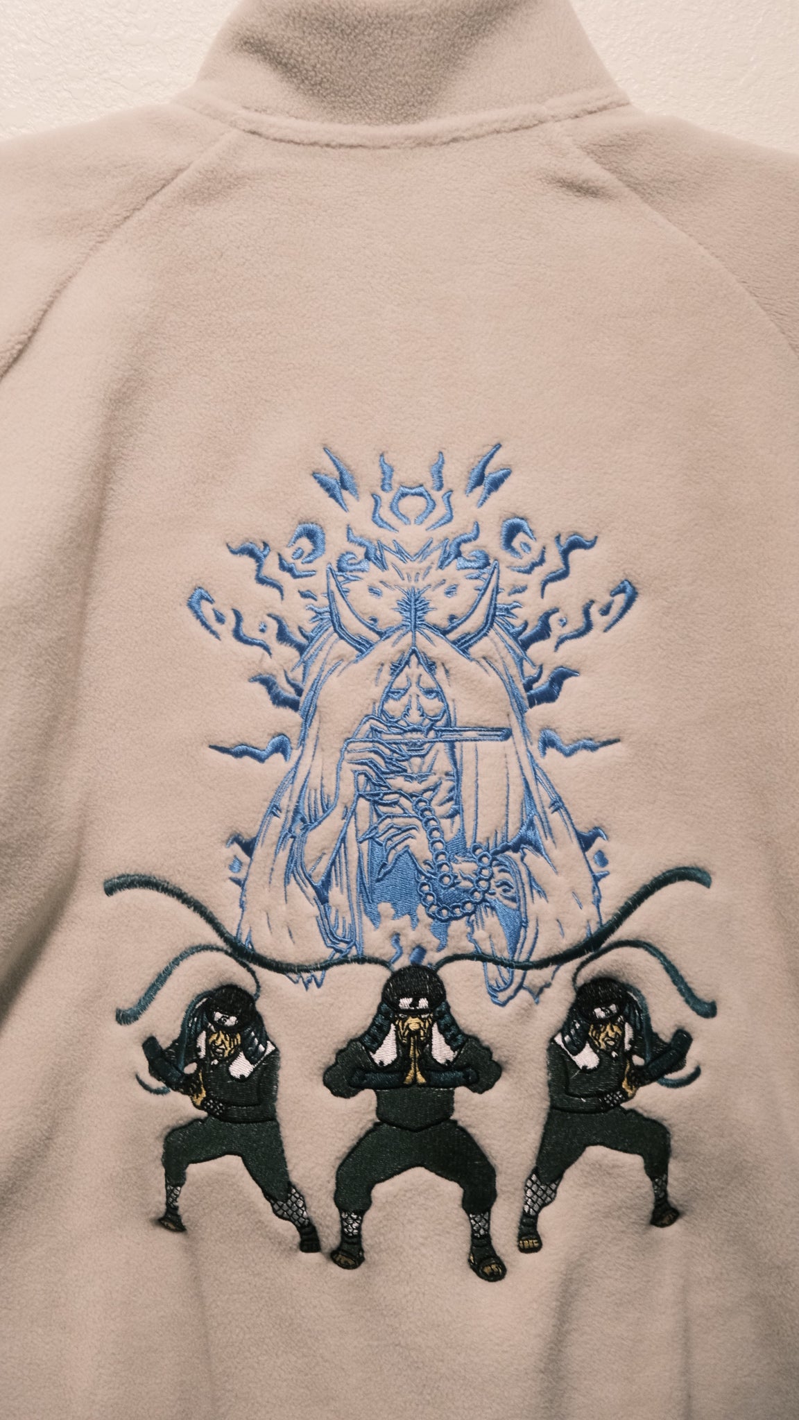 Hiruzen Sarutobi “The Third Hokage” Fleece Full-Zip Beige Embroidered Jacket