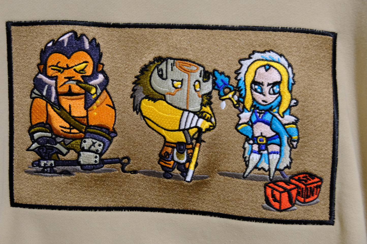 Axe, Juggernaut and Rylai Embroidered Beige Sweat Pullover Hoodie