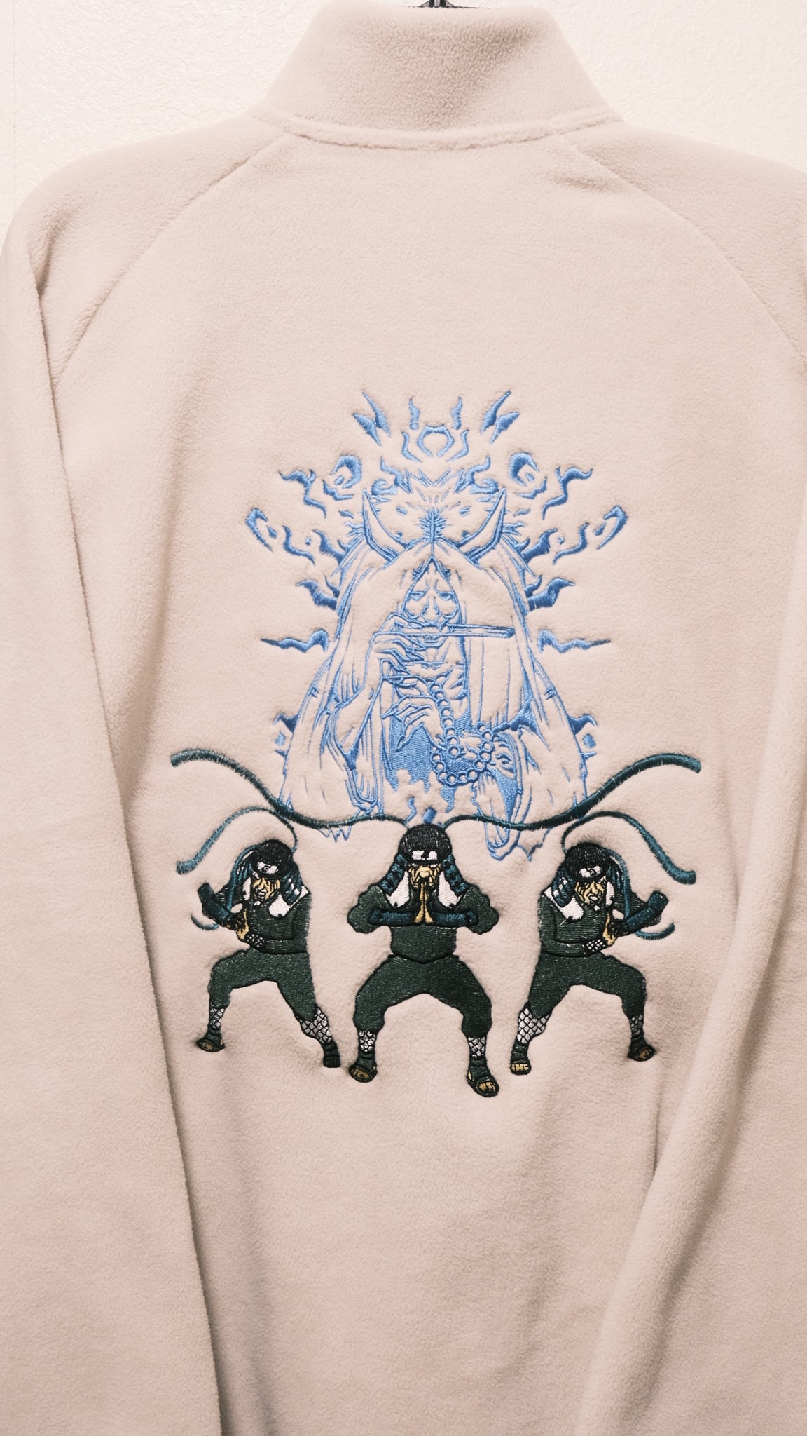 Hiruzen Sarutobi “The Third Hokage” Fleece Full-Zip Beige Embroidered Jacket