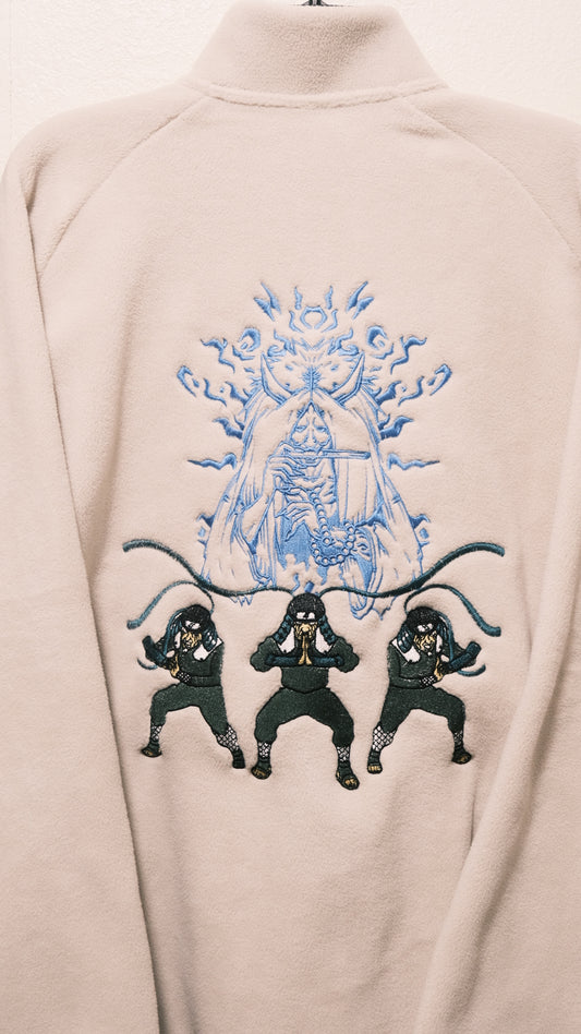 Hiruzen Sarutobi “The Third Hokage” Fleece Full-Zip Beige Embroidered Jacket