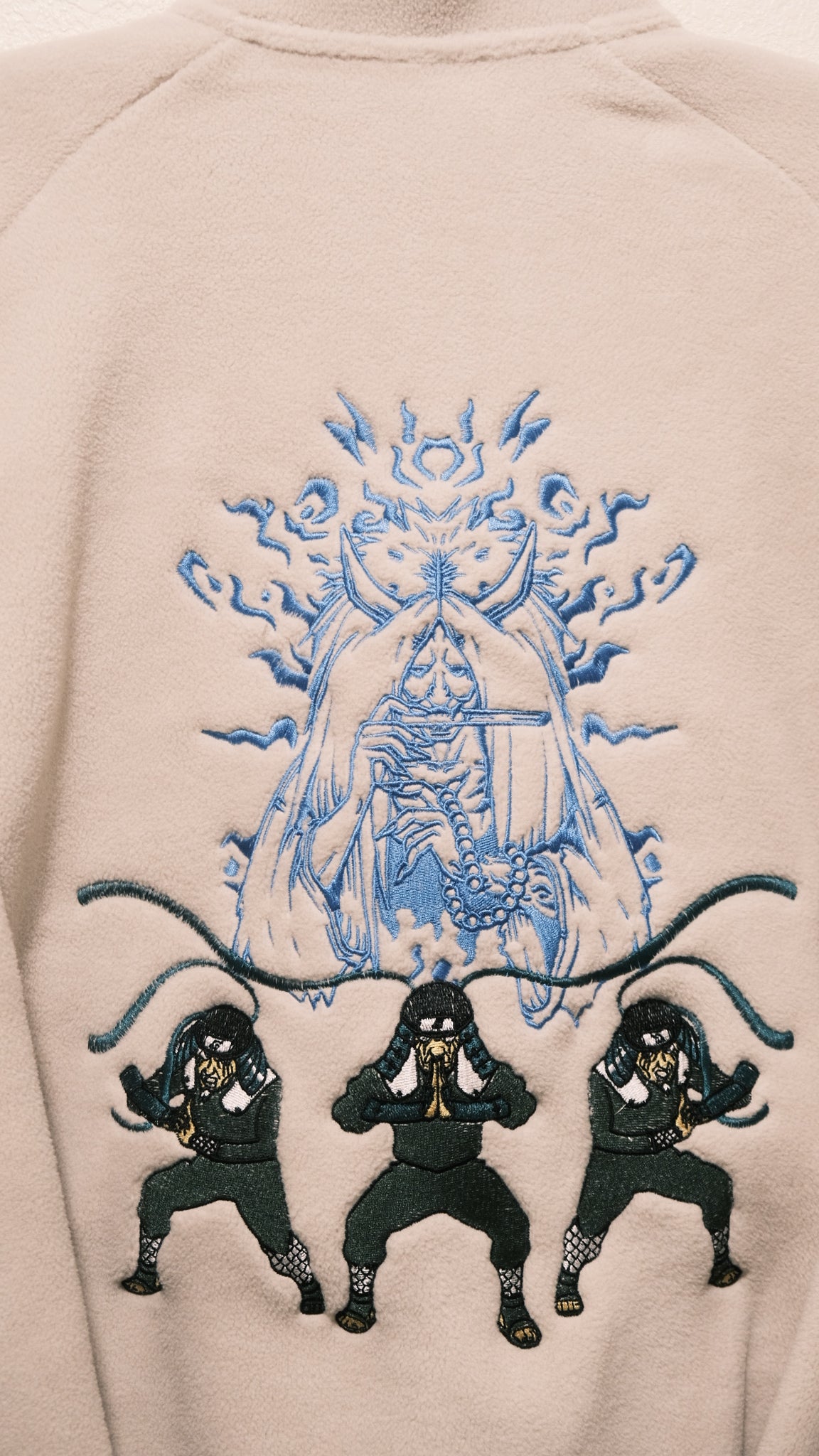 Hiruzen Sarutobi “The Third Hokage” Fleece Full-Zip Beige Embroidered Jacket