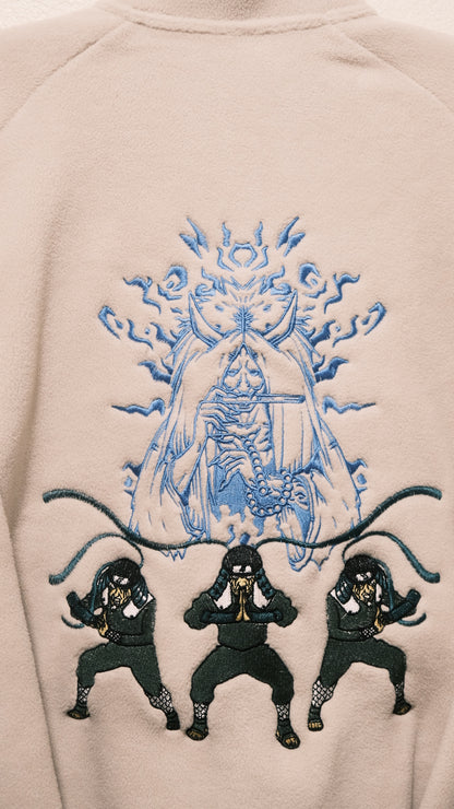 Hiruzen Sarutobi “The Third Hokage” Fleece Full-Zip Beige Embroidered Jacket