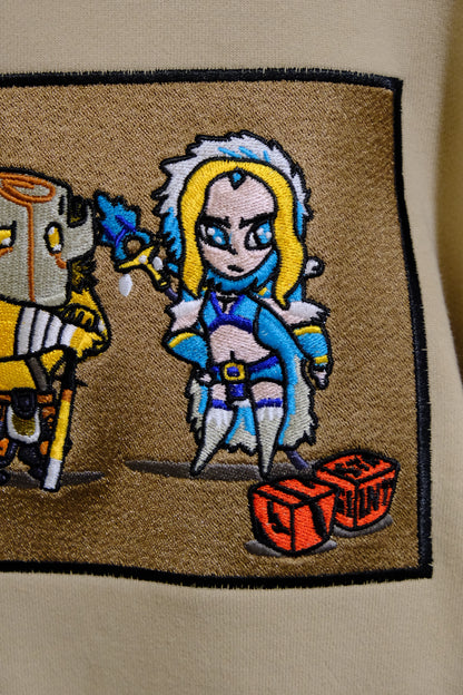Axe, Juggernaut and Rylai Dota 2 Embroidered Beige Sweat Pullover Hoodie