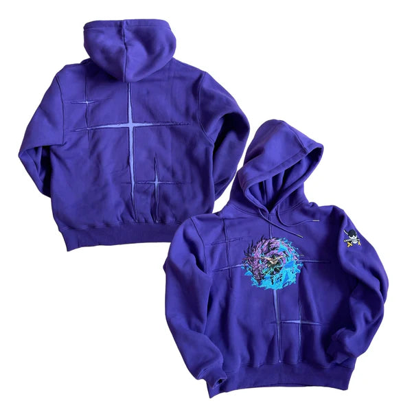 Zoro Dragon Slash Purple Embroidered Hoodie – Cut Through Limits