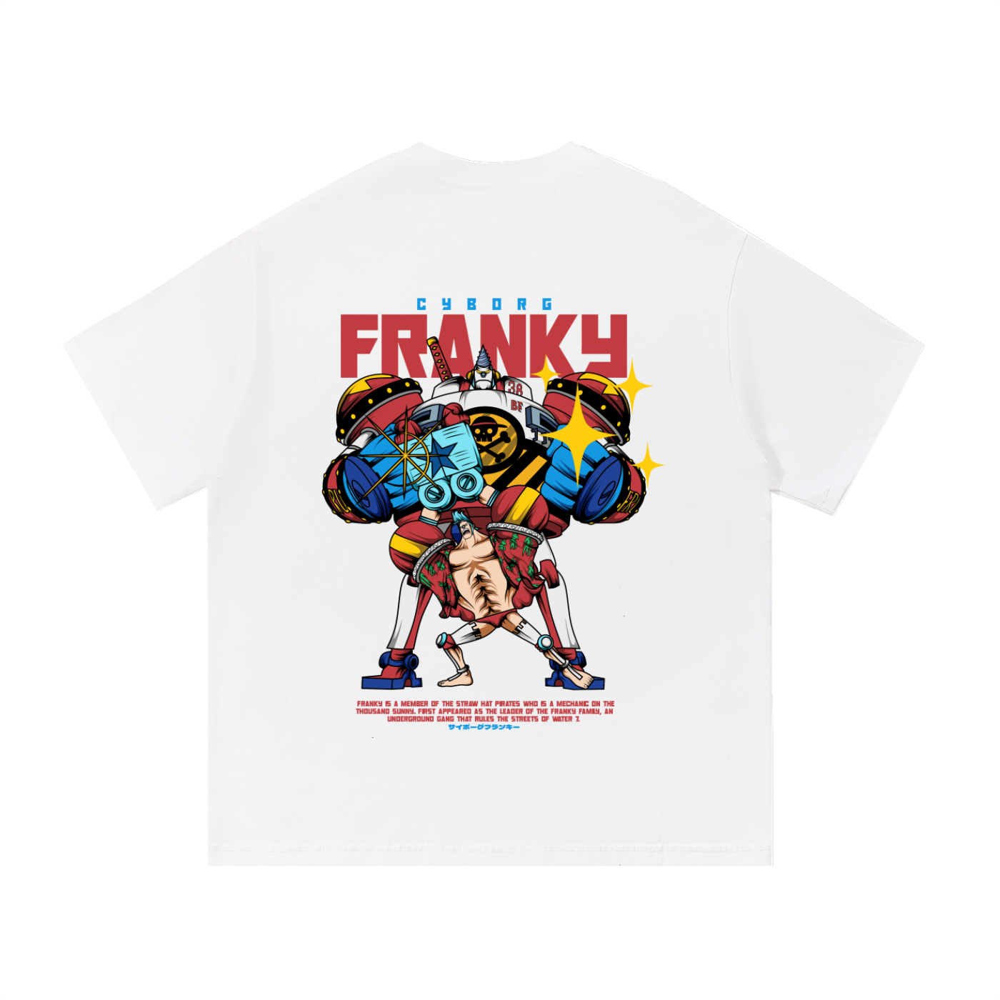 Franky "The Cyborg Shipwright" Front & Back DTF Print Essential Cotton T-Shirt