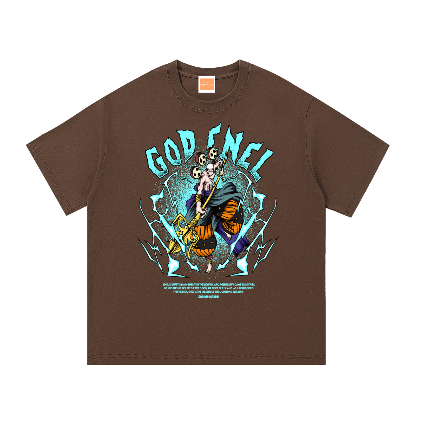 Enel "Thunder God of Skypeia" the Goro Goro No Mi Fruit Eater Front & Back DTF Print Essential Cotton T-Shirt