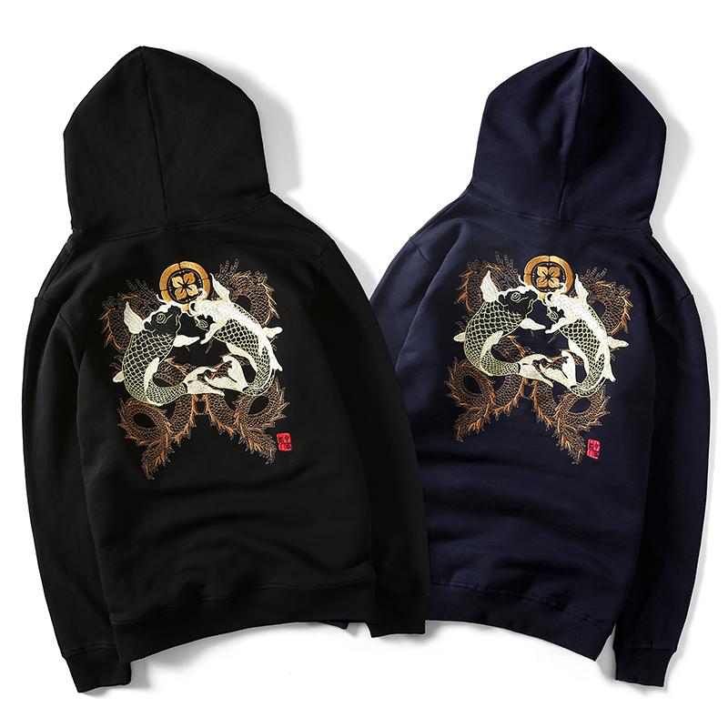 Double Koi & Dragon Embroidered Hoodie – Loyalty, Strength & Tradition