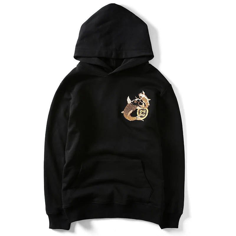 Double Koi & Dragon Embroidered Hoodie – Loyalty, Strength & Tradition