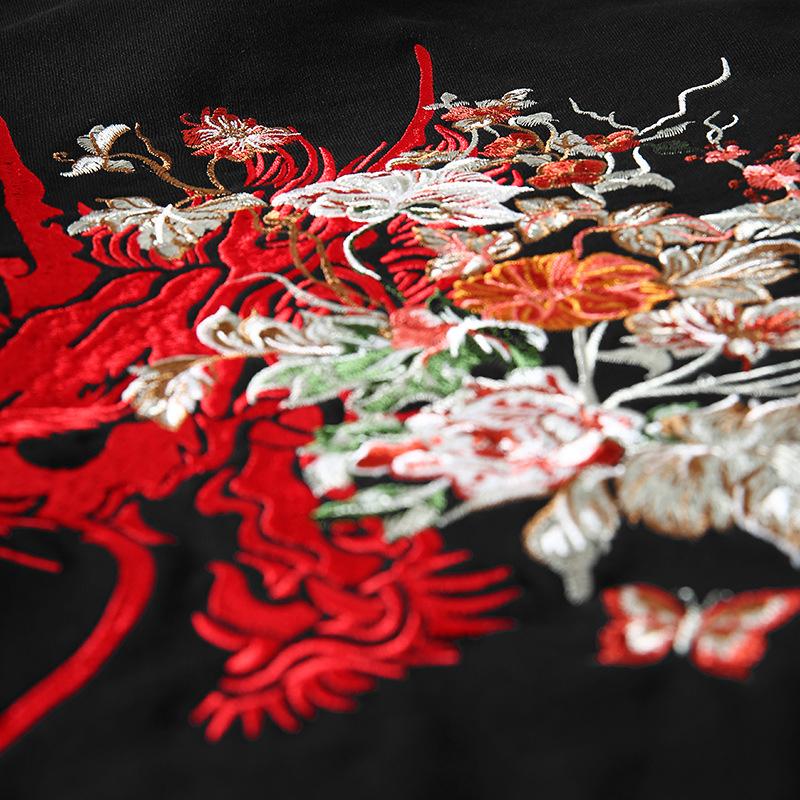 Dragon in Flowers Embroidered Black Hoodie – Fierce Power Meets Gentle Beauty