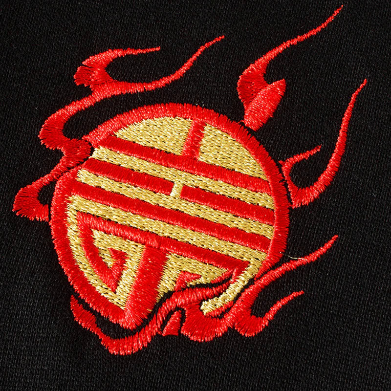 Fiery Pearl Dragon Embroidered Black Hoodie – Symbol of Power and Protection