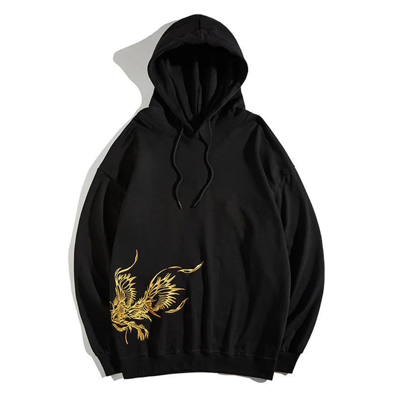Golden Phoenix Embroidered Black Hoodie – Rise in Power and Style