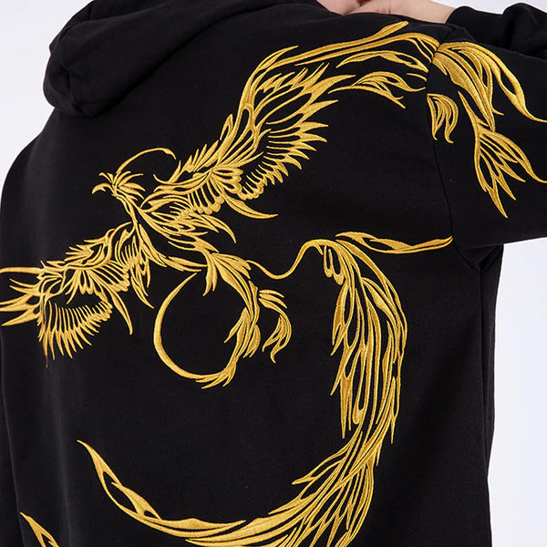 Golden Phoenix Embroidered Black Hoodie – Rise in Power and Style